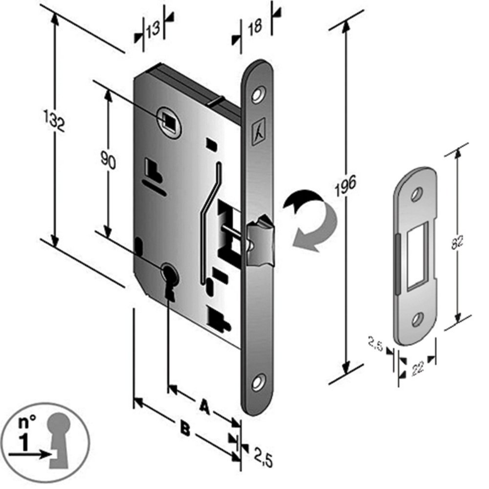 5pz patent b.soft 8/90 scrocco centrale bt entrata 50 finitura cromato opaco cod:ferx.12996