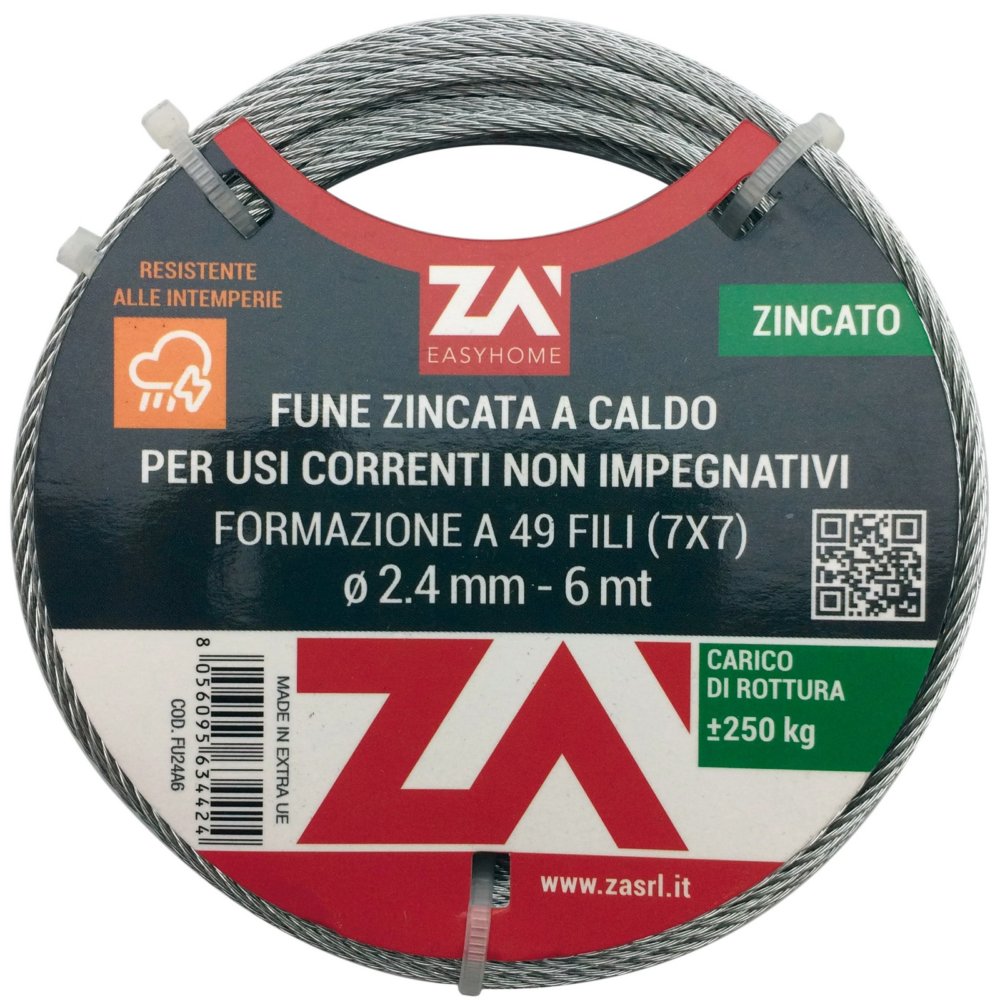 cavetto acciaio zincato antigiro 133f diam.4 mt 25 cod:ferx.1722