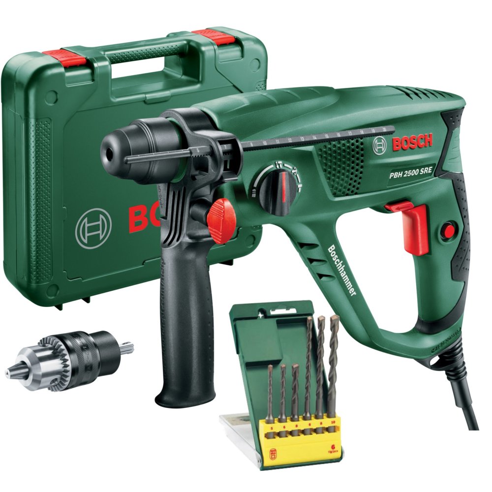 bosch-v martello perforante 600w pbh 2500 sre kit con 6 punte cod:ferx.2001
