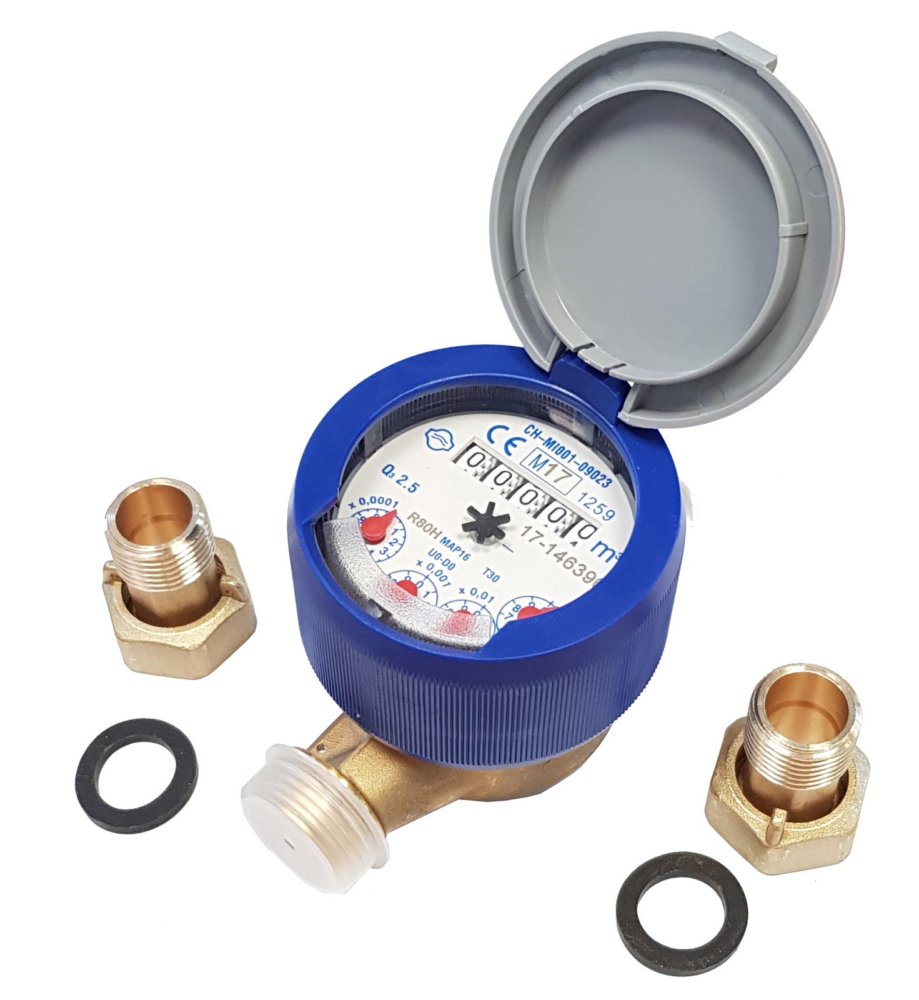 contatore per acqua quadrante asciutto 1/2 con raccordo cod:ferx.25849