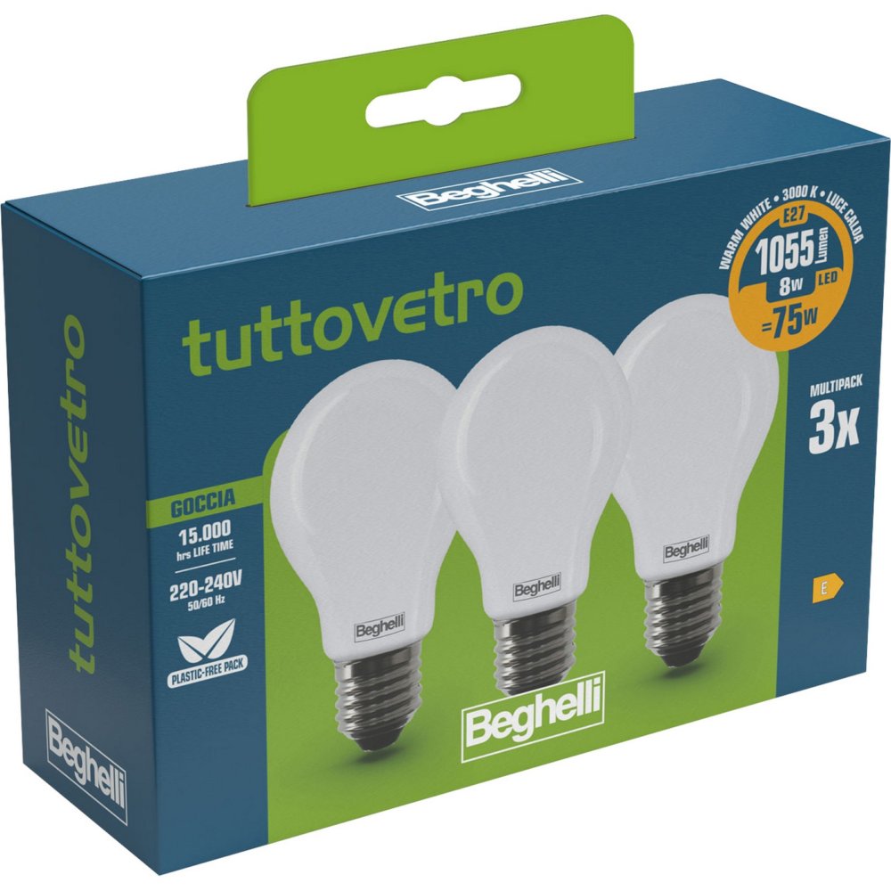 cf beghelli led 58050 goccia e27 w8 ca3000k set 3 cod:ferx.500917