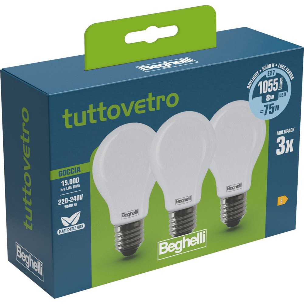cf beghelli led 58052 goccia e27 w8 fr6500k set 3 cod:ferx.500918