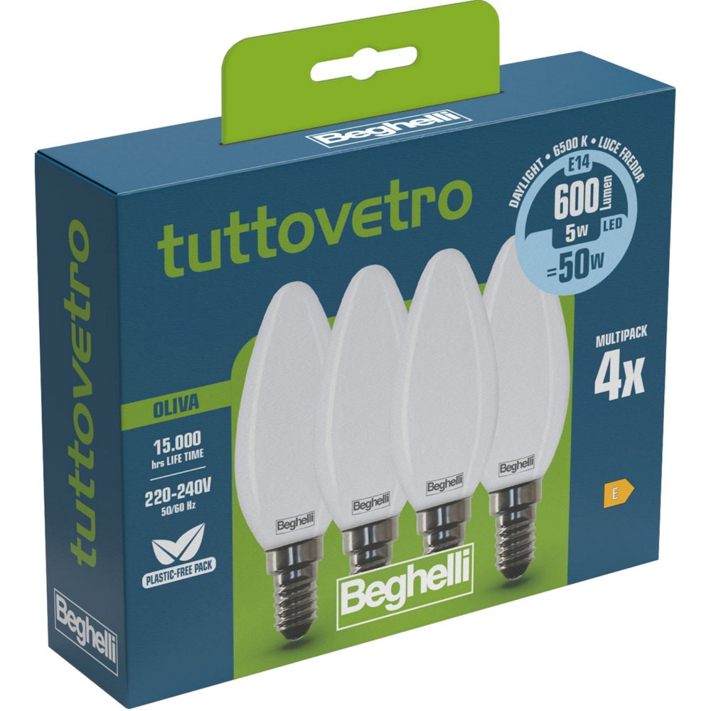 cf beghelli led 58055 oliva e14 w5 fr6500k set 4 cod:ferx.500920