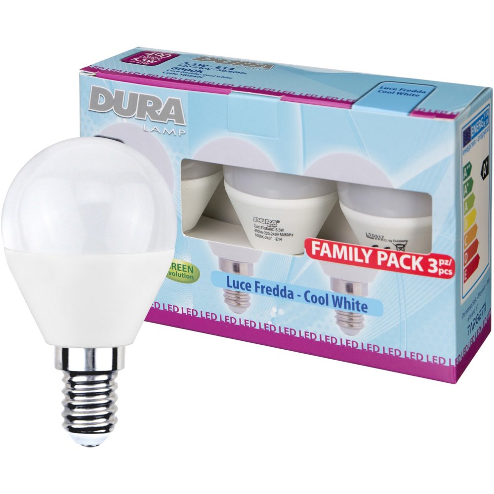 10pz led set 3 sfera w5,5e27 lumen490-6500k fredda cod:ferx.500995