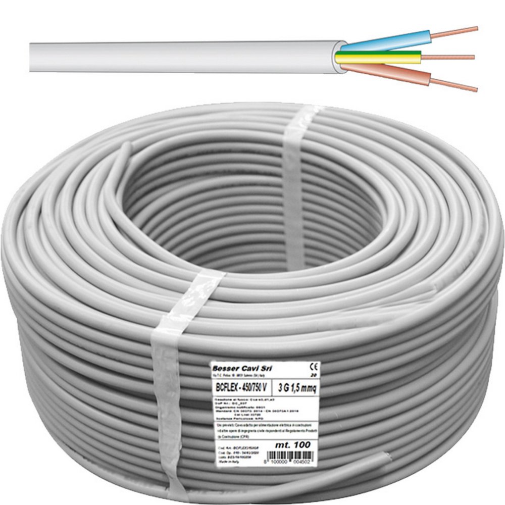 100mt cavo elettrico sezione 5x1,5 grigio 450/750v cod:ferx.501024