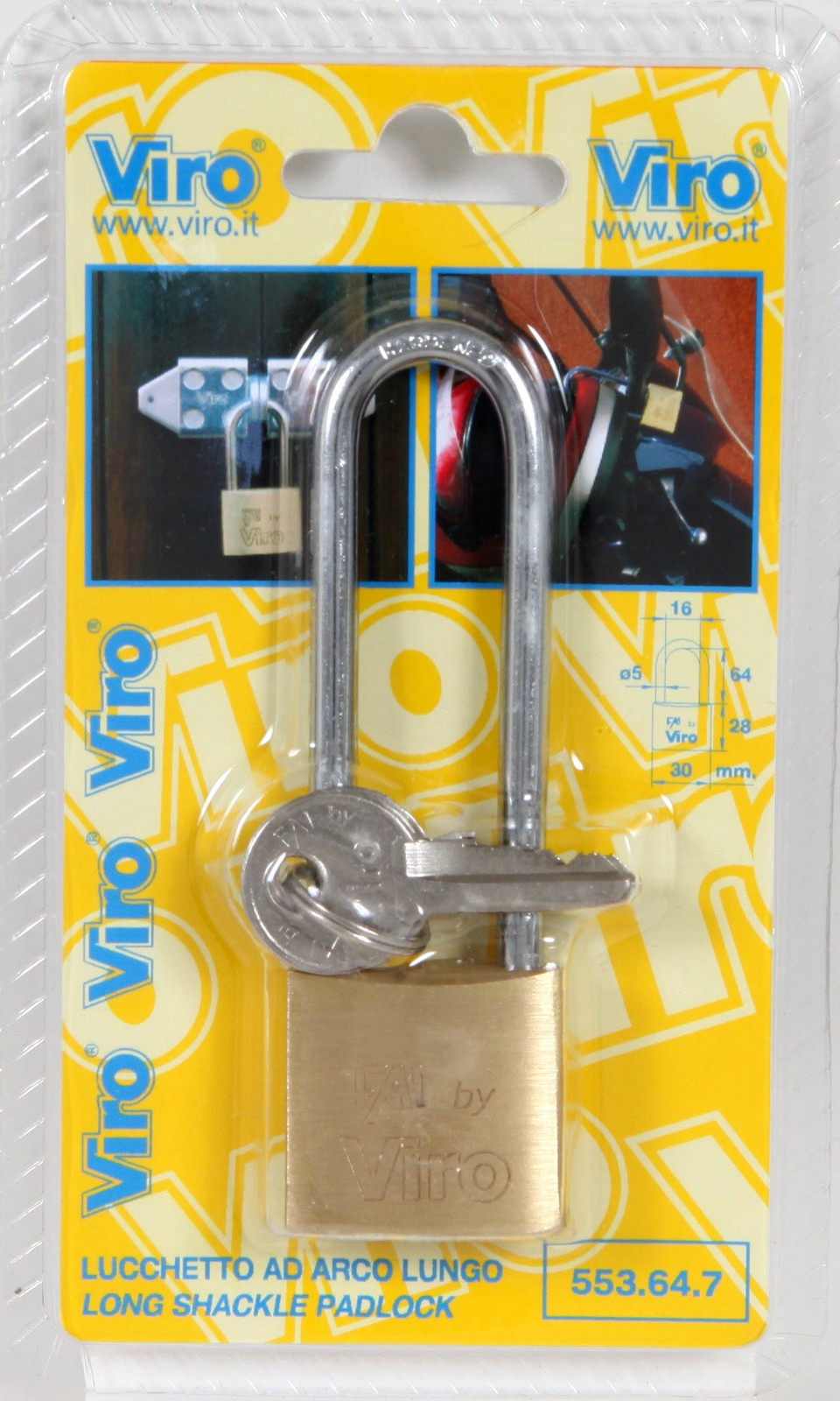 Image of 12pz viro blister art. 554.42.7 lucchetto arco lungo mm.40 cod:ferx.59847