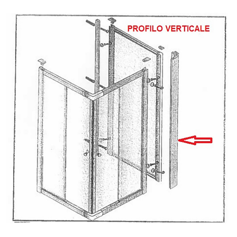 profilo verticale per parete fissa cristallo trasparente serigrafato mm.6cm.74/80 lusso cod:ferx.603302