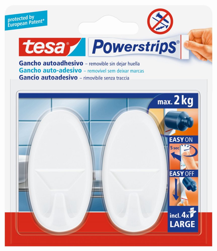 6pz tesa powerstrips 2 ganci autoadesivo bianco grandi cod:ferx.90802