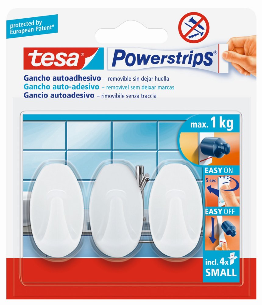 6pz tesa powerstrips 3 ganci autoadesivo bianco piccoli cod:ferx.90803