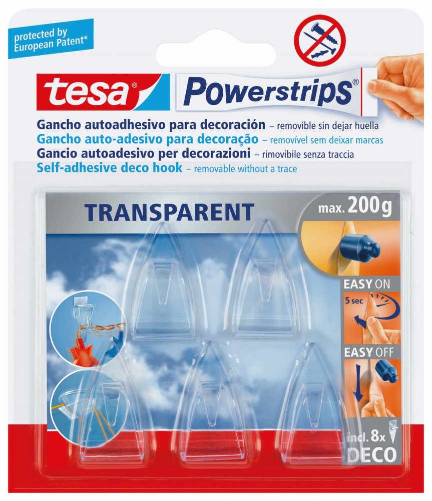 10pz tesa powerstrips 5 ganci autoadesivo trasparente cod:ferx.90804