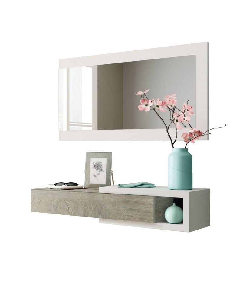 kit ingresso 1 cassetto + specchio noon bianco/quercia cod:ferx.97244