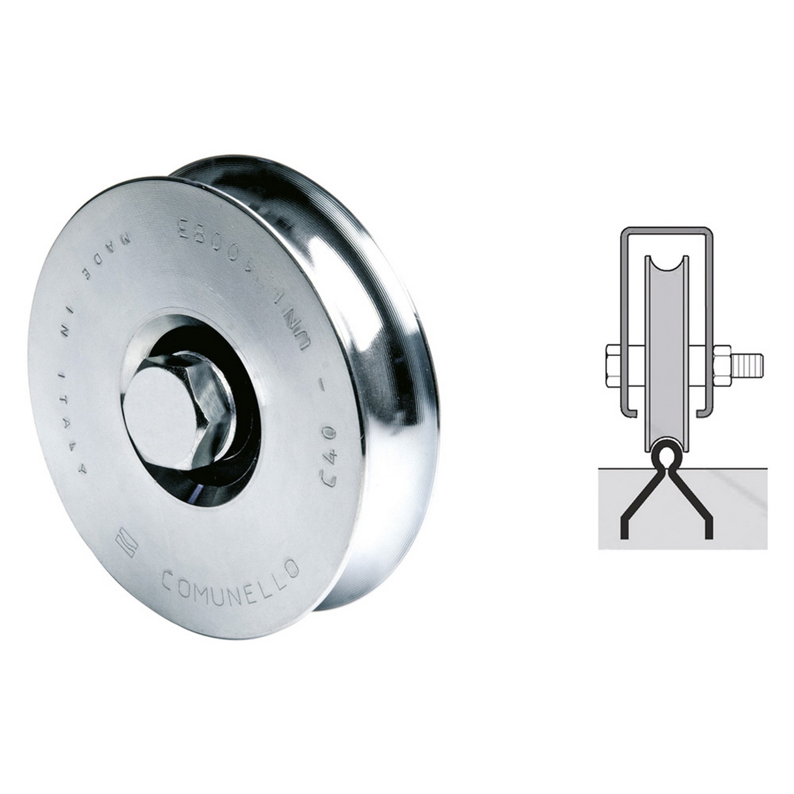 Image of 8pz ruota per cancelli gola a &#39;u&#39; diametro 100 1 cuscinetto 310 (100s) h.gola 9,5 mm cod:ferx.315179nlm
