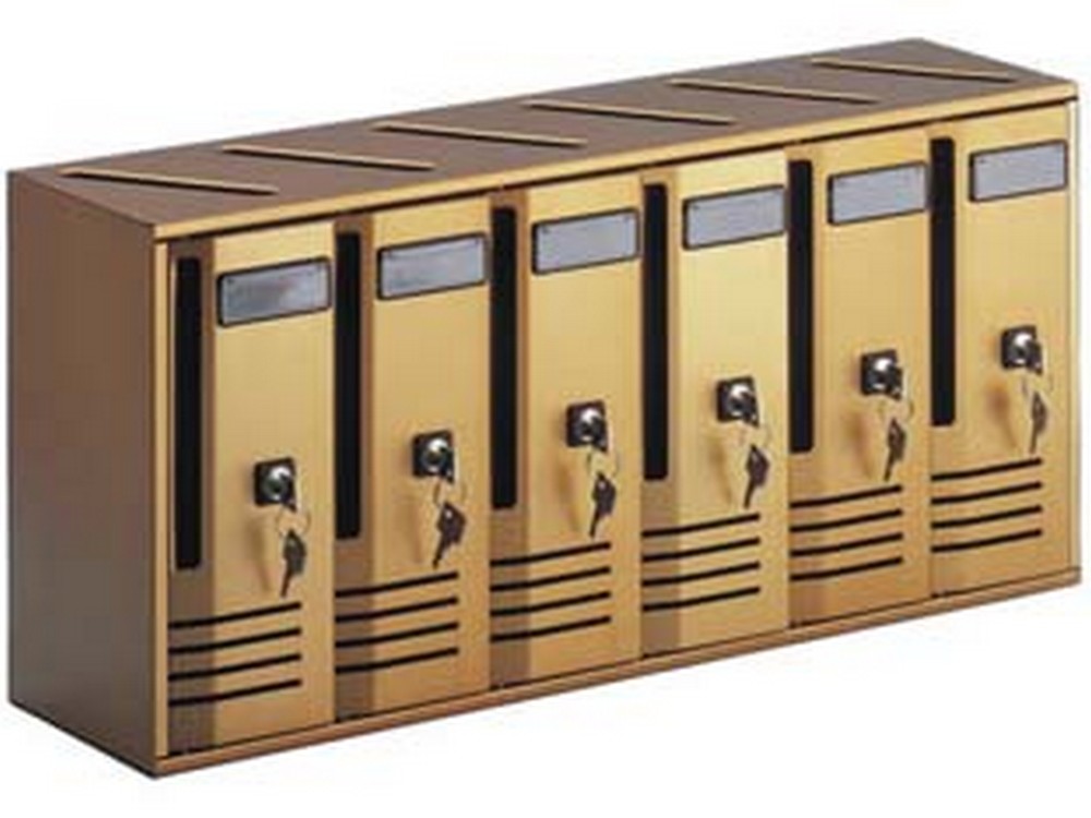 blocchiera serie cubo 6 cassette postali per interni - cm.62x17,5x30h. in alluminio anodizzato bronzo cod:ferx.fer80958
