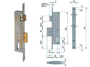 serratura da infilare per montanti catenaccio e rullo 44230 - mm.15 (44230150) cod:ferx.fer65498