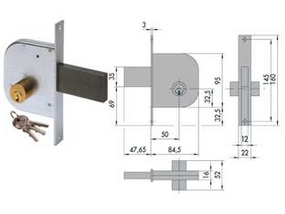 2pz serratura infilare cancelli catenaccio scrocco 42010 mm50 42010500 cod:ferx.fer65337