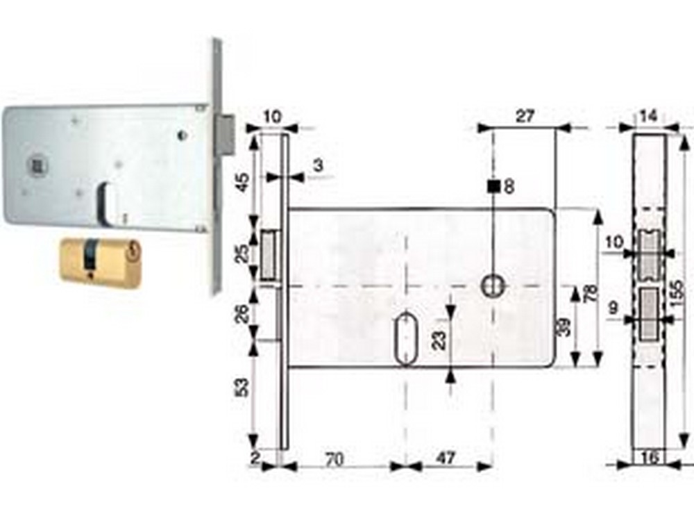 Image of 2pz serrat. infilare per fasce catenaccio 2 mandate e scrocco separato mm.78 h 809 - mm.70 (809.70.1) cod:ferx.fer52238