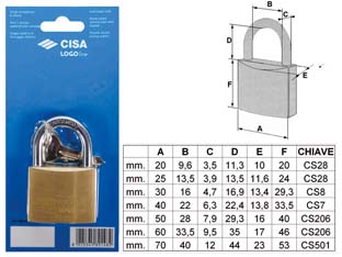 6blister lucchetto logo ottone arco normale in blister 21090 - mm.25 (art.2109020) cod:ferx.fer57264