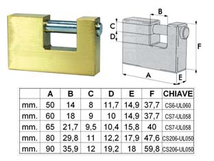 6pz lucchetto rettangolare in ottone - mm.90 cod:ferx.fer52184