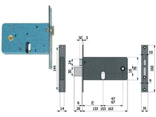 serratura da infilare per fasce catenaccio e scrocco mm.78 h 870 - mm.80 interasse mm.67 (870) cod:ferx.fer110853