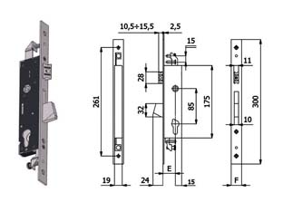 seserratura triplice infilare per montanti catenaccio e scrocco 1410 - mm.35 interasse mm.85 (1410.35.35) cod:ferx.fer112338