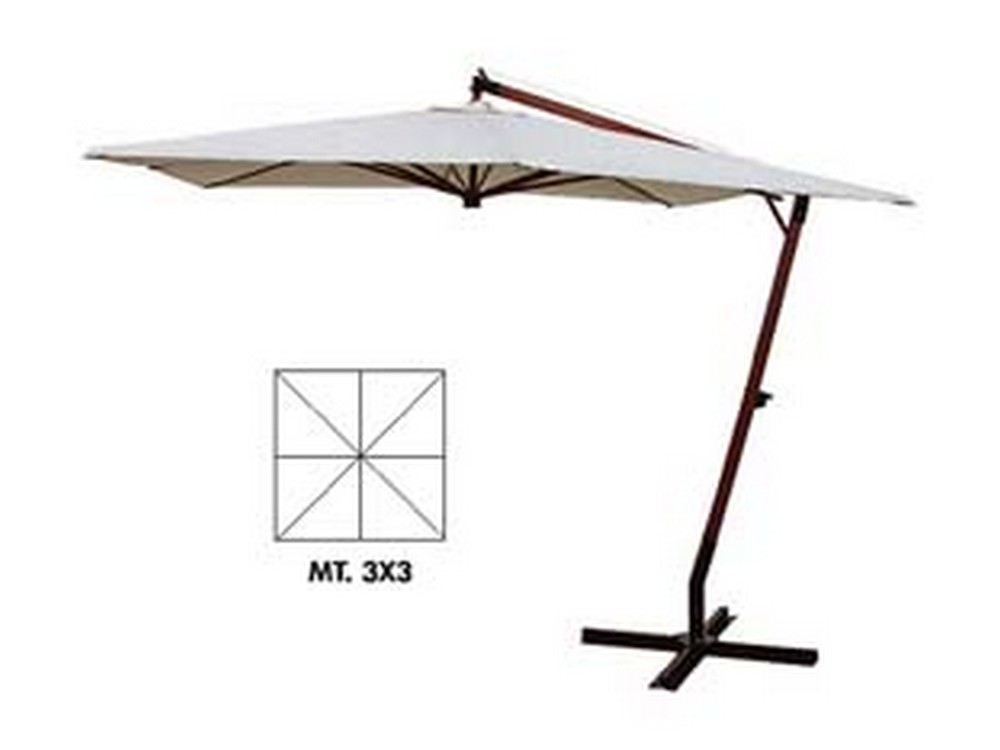 Image of ombrellone quadro decentrato in legno con manovella - cm.300x300 palo mm.55x55 a 8 stecche col. avana cod:ferx.fer115285