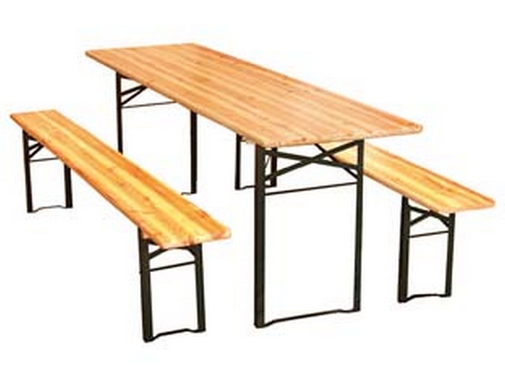 Image of set tavolo + 2 panche birreria 2 gambe tavolo cm.200x50x77h. - panche cm.200x25x47h. cod:ferx.fer427593