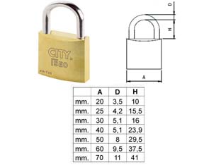 10pz lucchetto ottone arco normale "aditus city" p700 - mm.40 (p70040217) cod:ferx.fer174862