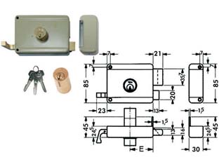 serratura da portoncino catenaccio e scrocco doppio cilindro fisso 6300 - mm.60 dx (y63000601) cod:ferx.fer189286