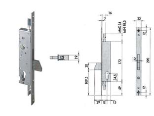 serratura triplice da infilare per montanti e persiane senza scrocco 46220 - mm.25 (46220250) cod:ferx.fer201698