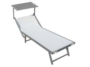 lettino alluminio piegh. pesante con parasole tessuto texilene bianco - cm.61x184x38/100h. con viti inox cod:ferx.fer259798