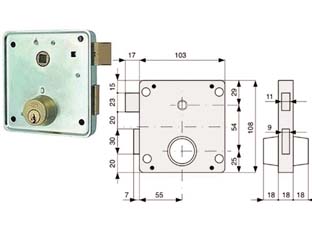 2pz serrat. applic. cancelli 2 mandate e scrocco separato + quadro cilindro fissi 433 - mm.55 (433.55.1) dx cod:ferx.fer283946