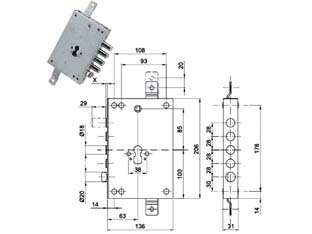 serratura triplice da applicare con scrocco cilindro europeo blindate 50128 - mm.63 cod:ferx.fer287128