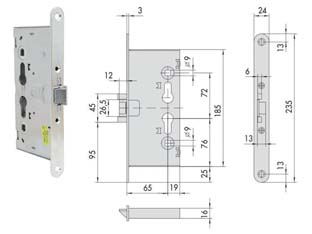 serratura da infilare per porte tagliafuoco 43020 - mm.65 (43020650) cod:ferx.fer395236