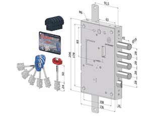 serratura triplice applicare per porte blindate d.mappa interno 28 240 - (2401dcr0328s56) cod:ferx.fer430159