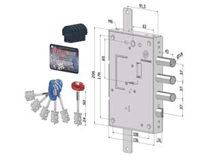 serratura triplice applicare per porte blindate a d.mappa interno 37 240 - (2401dcr0337s56) cod:ferx.fer430166