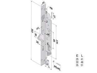 serratura triplice extension profilo europeo per persiane 2153 - mm.25 (2153xzb2525) cod:ferx.fer430371