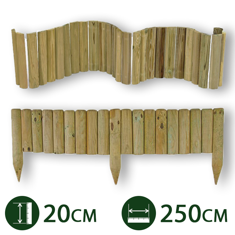 2pz bordure per aiuole "flessibile" ø 5 cm 250 x 20 h in legno di pino impregnato da esterno per fioriere giardini aiuola cod:ferx.pali.27.1