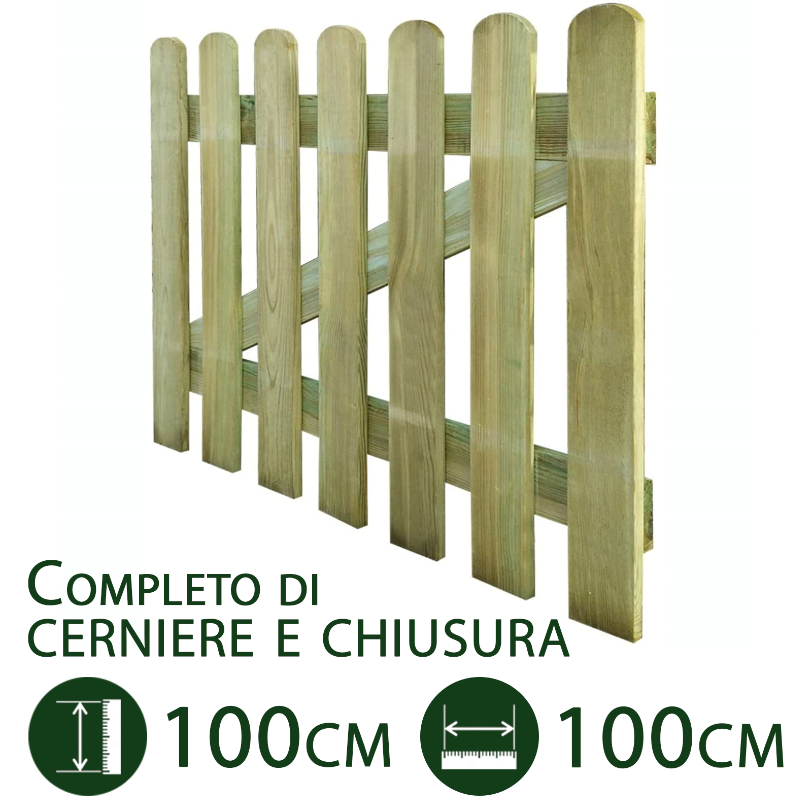 Image of cancelletto per steccato in legno con accessori giardino e recinzione cm 100 x 100 h cancello in doghe esterno impregnato cod:ferx.pali.22.s