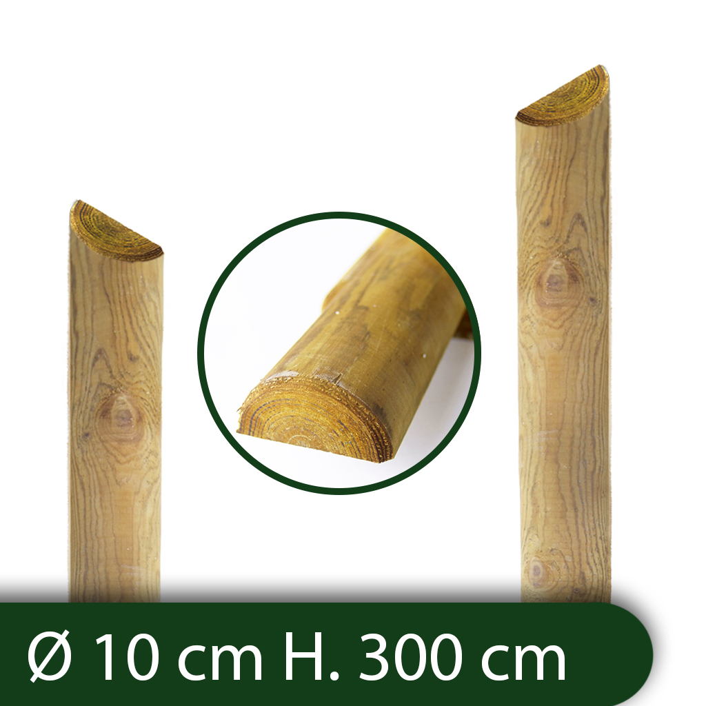 10pz mezzi pali in legno cm 10 lunghezza cm 300 h per recinzione trattati impregnati per staccionata/steccato mezzo palo tondo cod:ferx.reti.73.1.stock