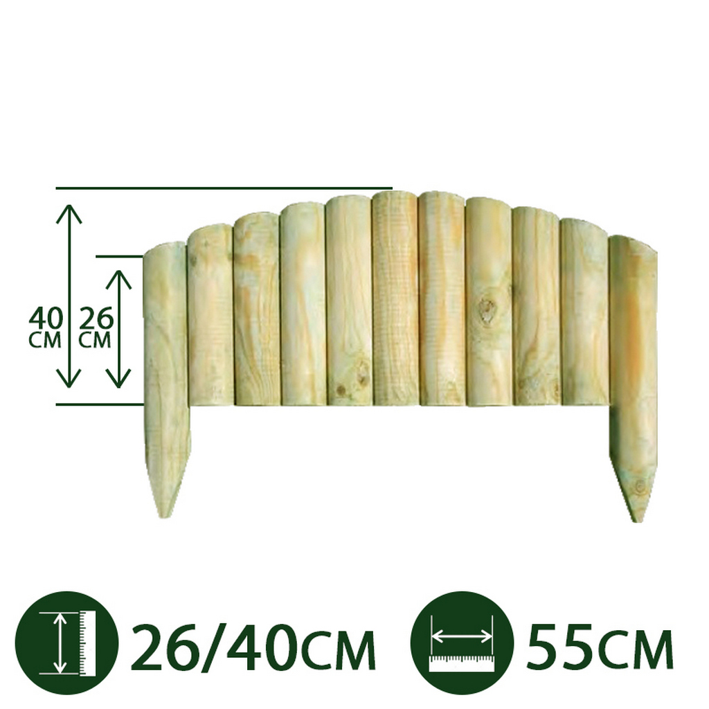 5pz bordure per aiuole "vampiro" ad arco ø 5 cm 55 x 26 / 40 h in legno di pino impregnato per fioriere giardino aiuola e fiori cod:ferx.pali.25