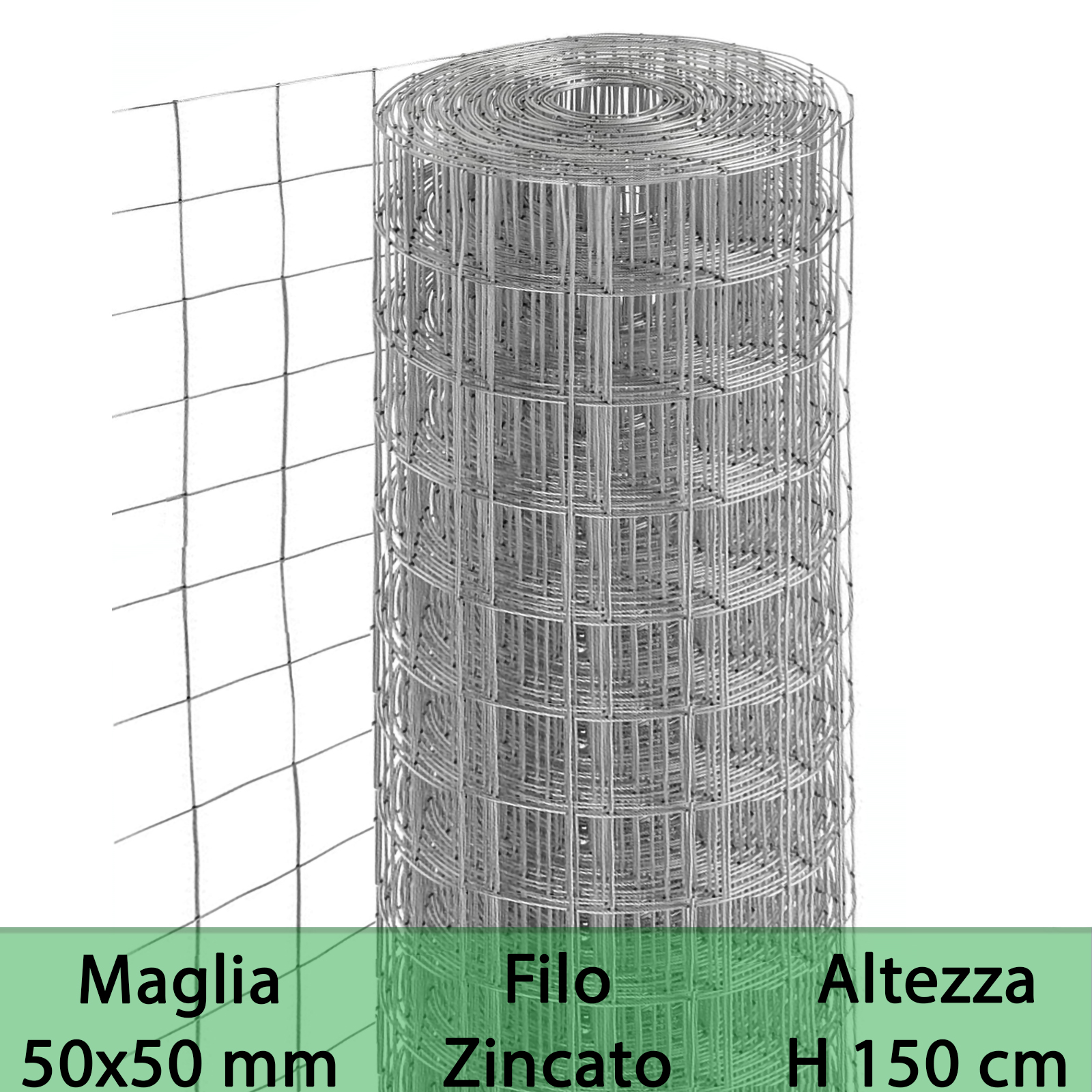 2pz rete per recinzione zincata altezza h 150 cm maglia elettrosaldata 50x50 mm filo ø 1,8 mm lughezza rotolo da 25 mt per recinzione grigio cod:ferx.mi.153