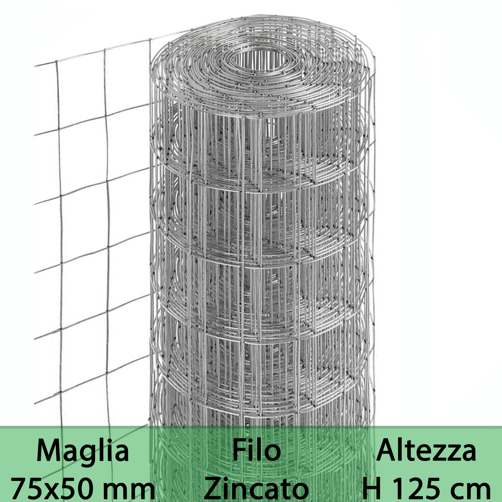 1 pz rete per recinzione zincata altezza h 125 cm maglia elettrosaldata 75x50 mm filo ø 1,7 mm lughezza rotolo da 25 mt per recinzione grigio cod:ferx.mi.2.stock.s