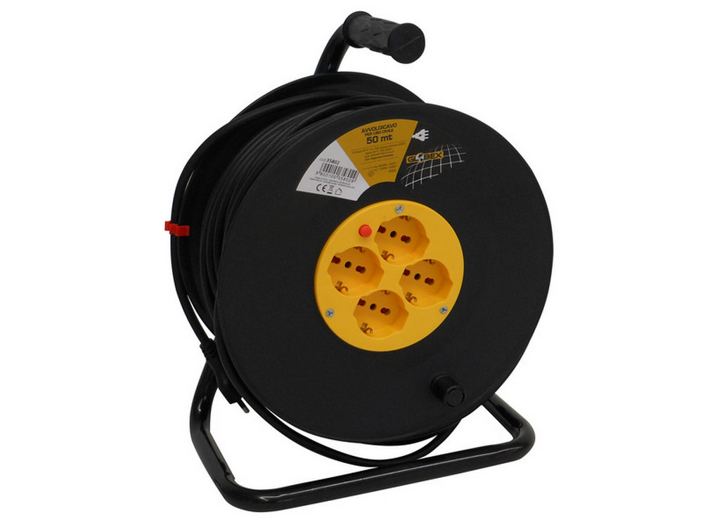 avvolgicavo elettrico cavo mt. 50 spina 16a/4 prese 10/16a schuko cod:ferx.vit35802