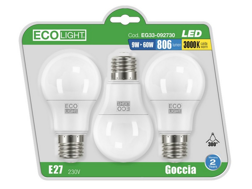 cf lampada a led goccia e27 blister 3 pz. luce calda 9 w cod:ferx.vit44169