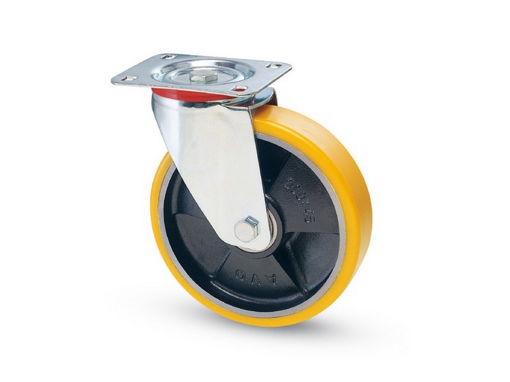 ruota girevole per carrelli poliuretano art.22 mm.150-piastra mm.100x85 cod:ferx.vit44703