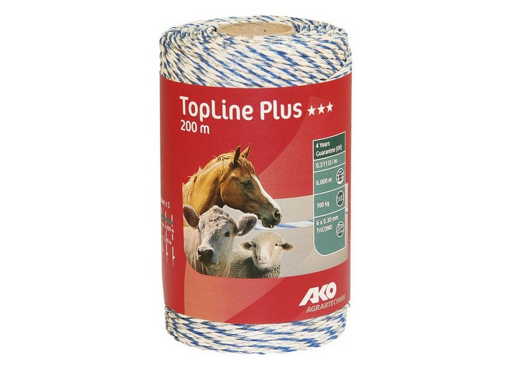 1 pz filo elettrificato tondo per recinto topline plus bianco/blu mt. 200 fili 6 cod:ferx.vit48051