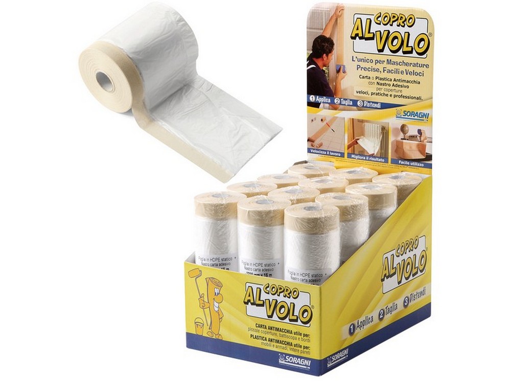 cf film per mascheratura + nastro adesivo cm.140 x 33mt espositore 12 pezzi cod:ferx.vit49024