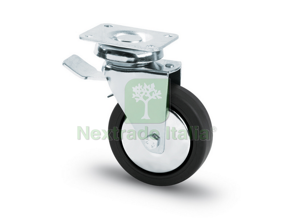 1PZ RUOTA GIREVOLE PER MOBILI CON FRENO MM. 100 PIASTRA MM. 84X102: - Foto 2 di 3